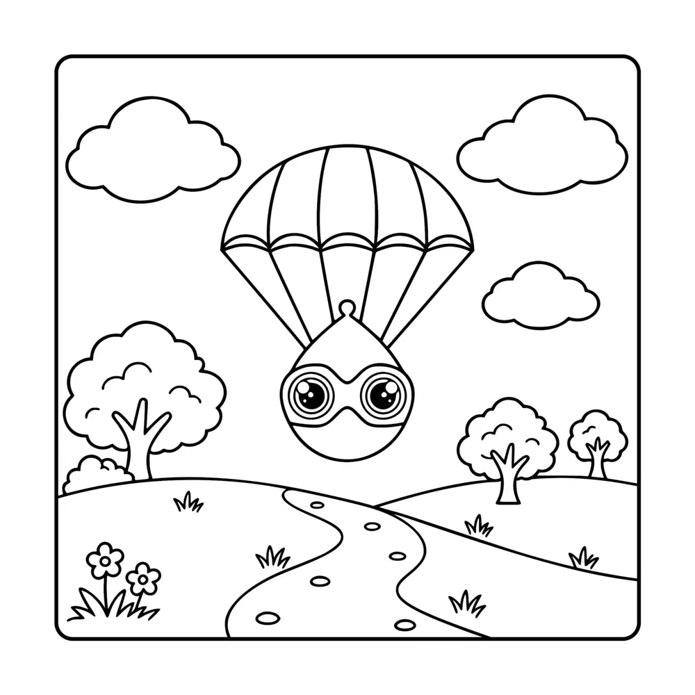 Sample page featuring Snypie parachuting over Snarph Land